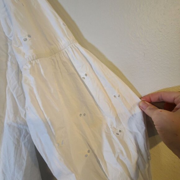 Free People Button Down Ruffle And Eyelet Ballon Sleeve Blouse White Medium - Picture 9 of 12
